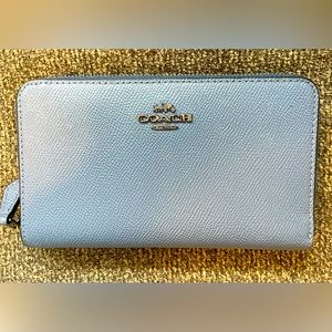 Coach full zipper wallet in washed chambray